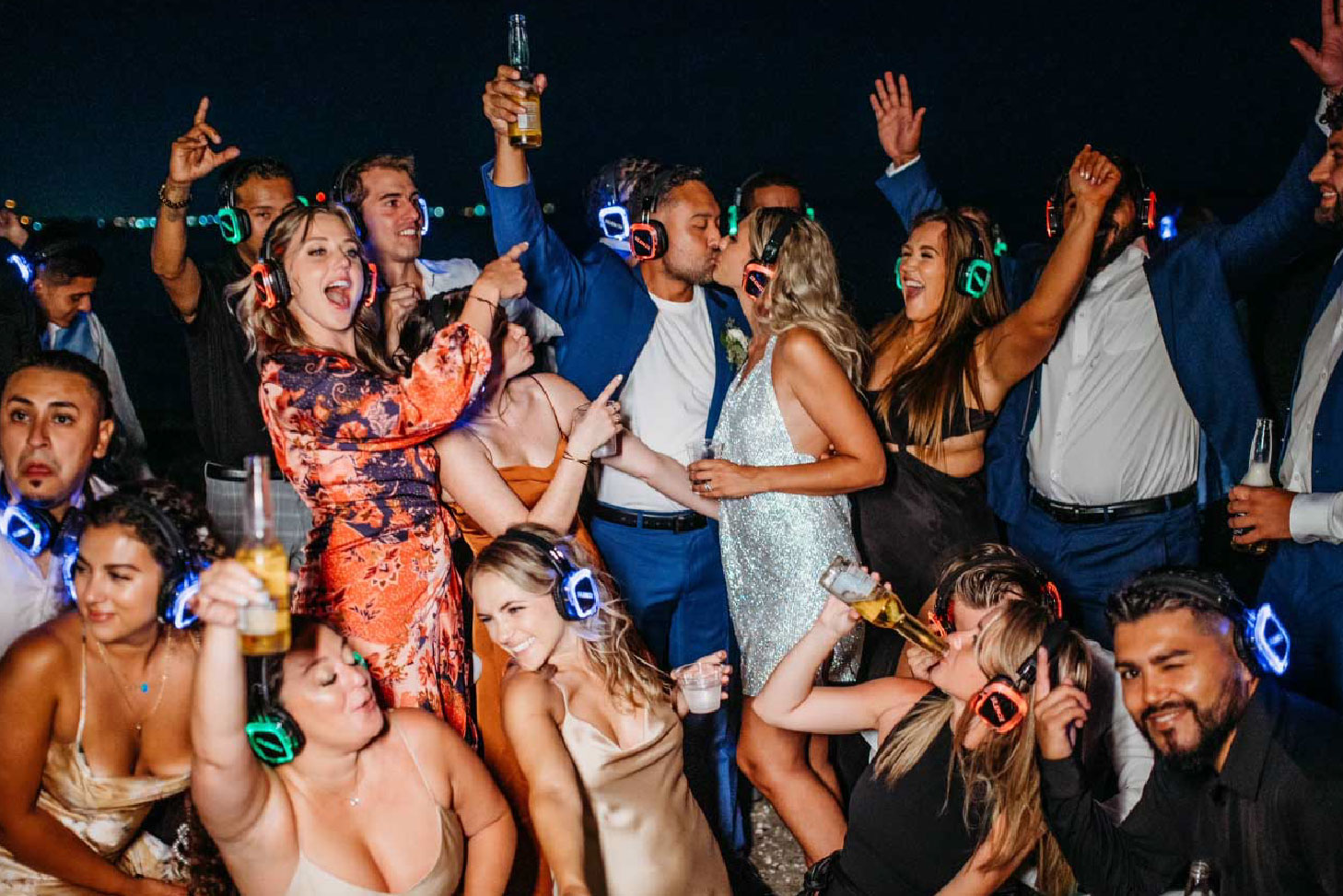 People dancing at a silent disco party