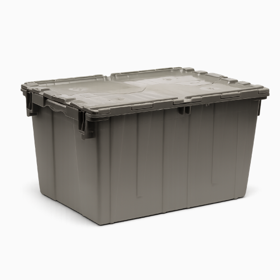 Silence medium grey storage tote for silent disco equipment (closed front view)