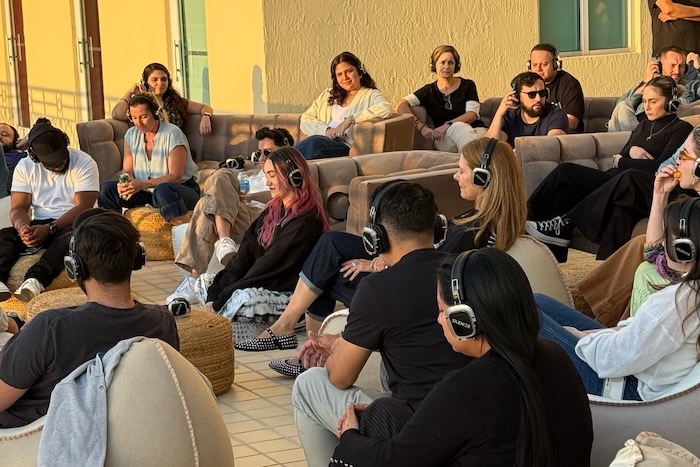 Silent meditation event in Nixon with guests wearing silent headphones