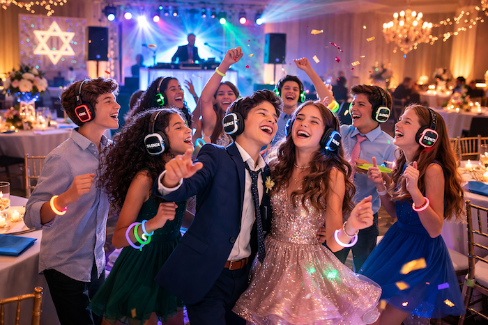 Silent mitzvahs event in Stockdale with guests wearing silent headphones