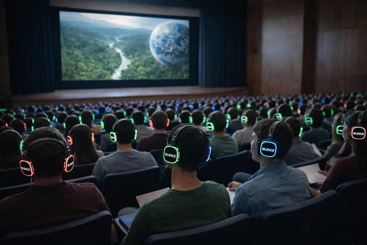 Silent movie screenings event in Jonesville with guests wearing silent headphones