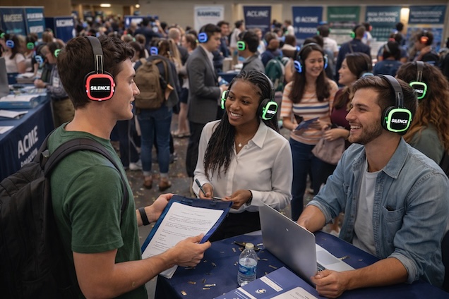 Silent school and university event in Ben Avon with guests wearing silent headphones