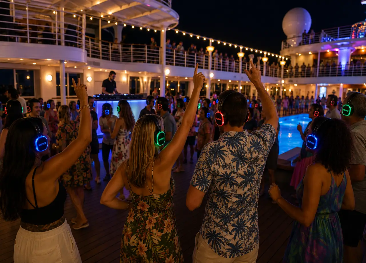 Silent cruise entertainment event in Midland with guests wearing silent headphones